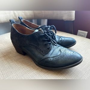 Josef Seibel Black Leather Oxford Shoe, Size 41